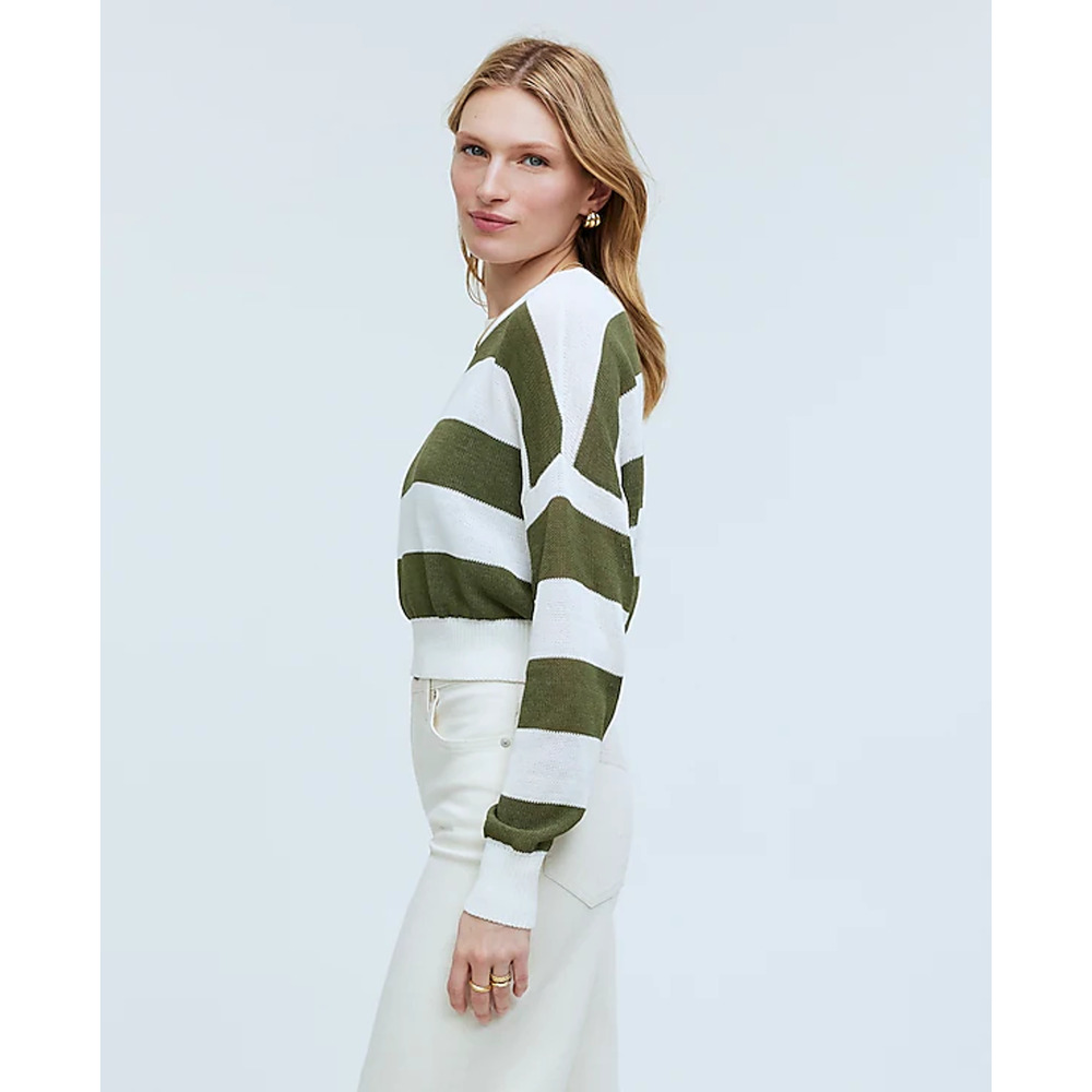 Madewell Loose Knit Crewneck Lightweight Sweater Bright Ivory Green M NWT - Picture 2 of 5
